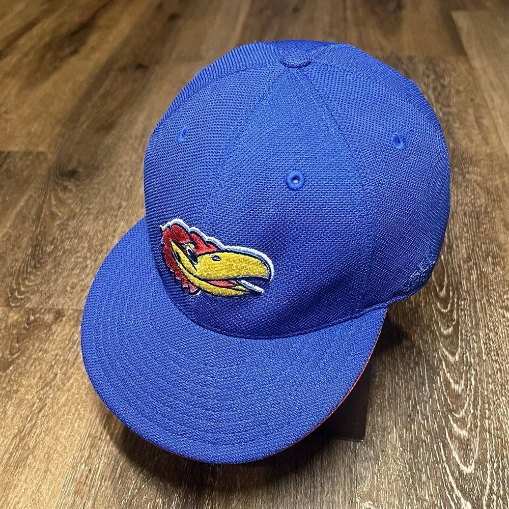 Adidas Kansas Jayhawks Hat Fitted 7 3/8 Blue Mascot Logo Athletic Fit‎ NCAA